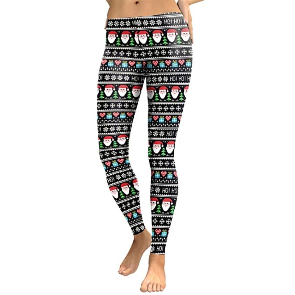 Stretchy Santa Christmas Xmas Print Leggings